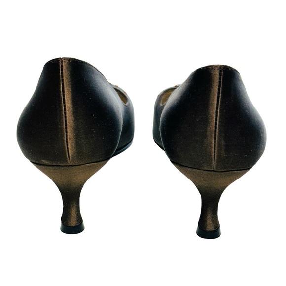 Stuart Weitzman Women's Brown Satin Glotallulah Peep Toe Kitten Heels size 7.5 - Picture 8 of 12